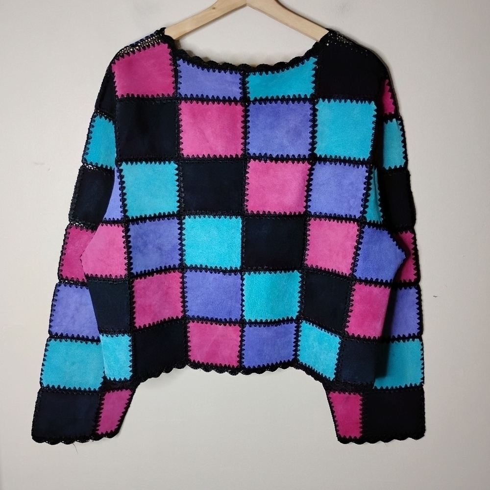 Vintage 90s Patchwork Suede Jacket Size 2X - Picture 6 of 9